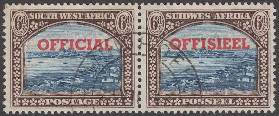 South West Africa 1951 KGVI 6d Blue and Brown Official Pair Used SG O27