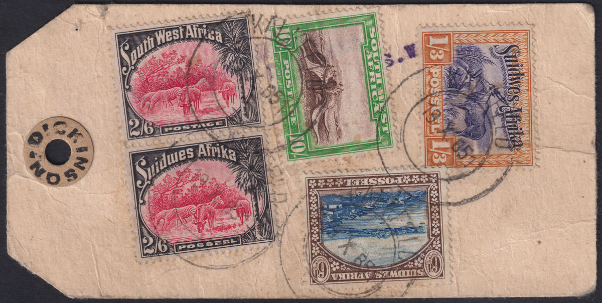 South West Africa 1951 10sh 2sh6d pair 1sh3d 6d Used Parcel Tag Czechoslovakia