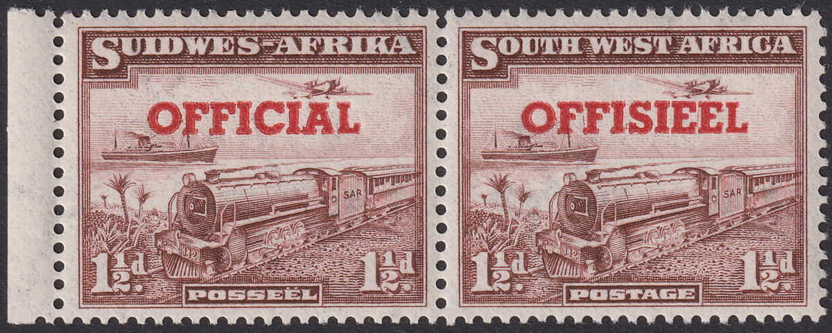 South West Africa 1952 KGVI Official 1½d Opt Transposed Pair Mint SG O30a c£110