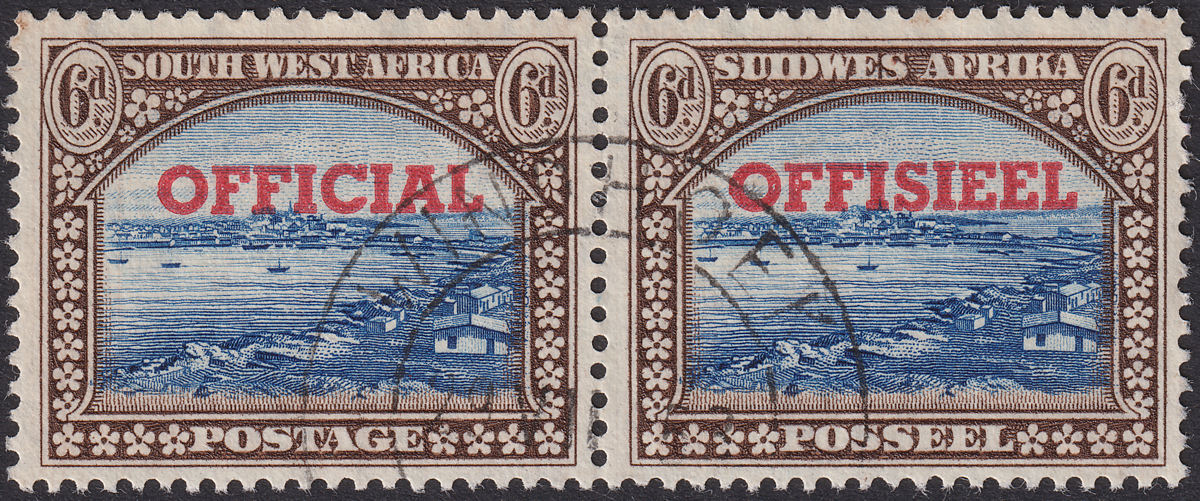 South West Africa 1952 KGVI Official 6d Blue and Brown Pair Used SG O32 cat £42