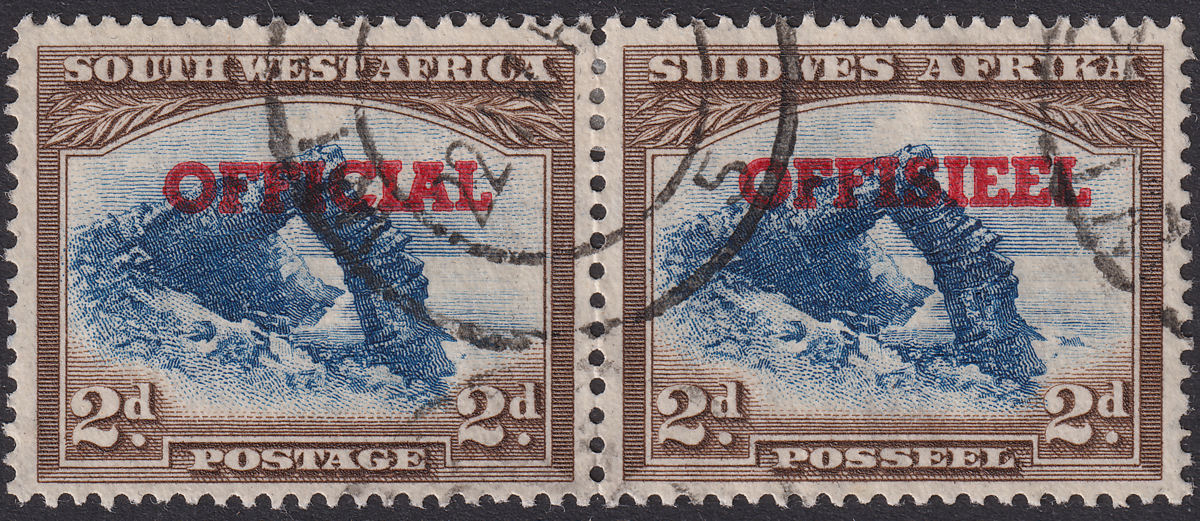 South West Africa 1952 KGVI Official 2d Blue and Brown Pair Used SG O31 cat £38