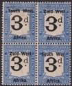 South West Africa 1923 KGV Postage Due 3d Block w Wes Variety Mint SG D4a c£200