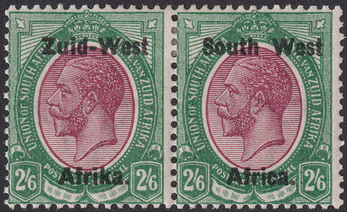 South West Africa 1923 KGV Zuid-West Overprint 2sh6d Pair Mint SG9 cat £75