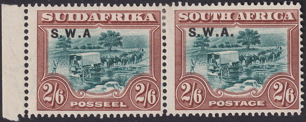 South West Africa 1927 KGV SWA Opt 2sh6d p14x13½ Pair No Stop Mint SG65ba c£225