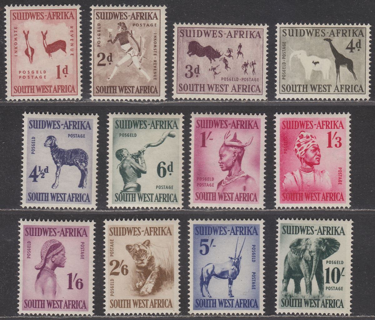 South West Africa 1954 QEII Definitives Set Mint SG154-165 cat £55