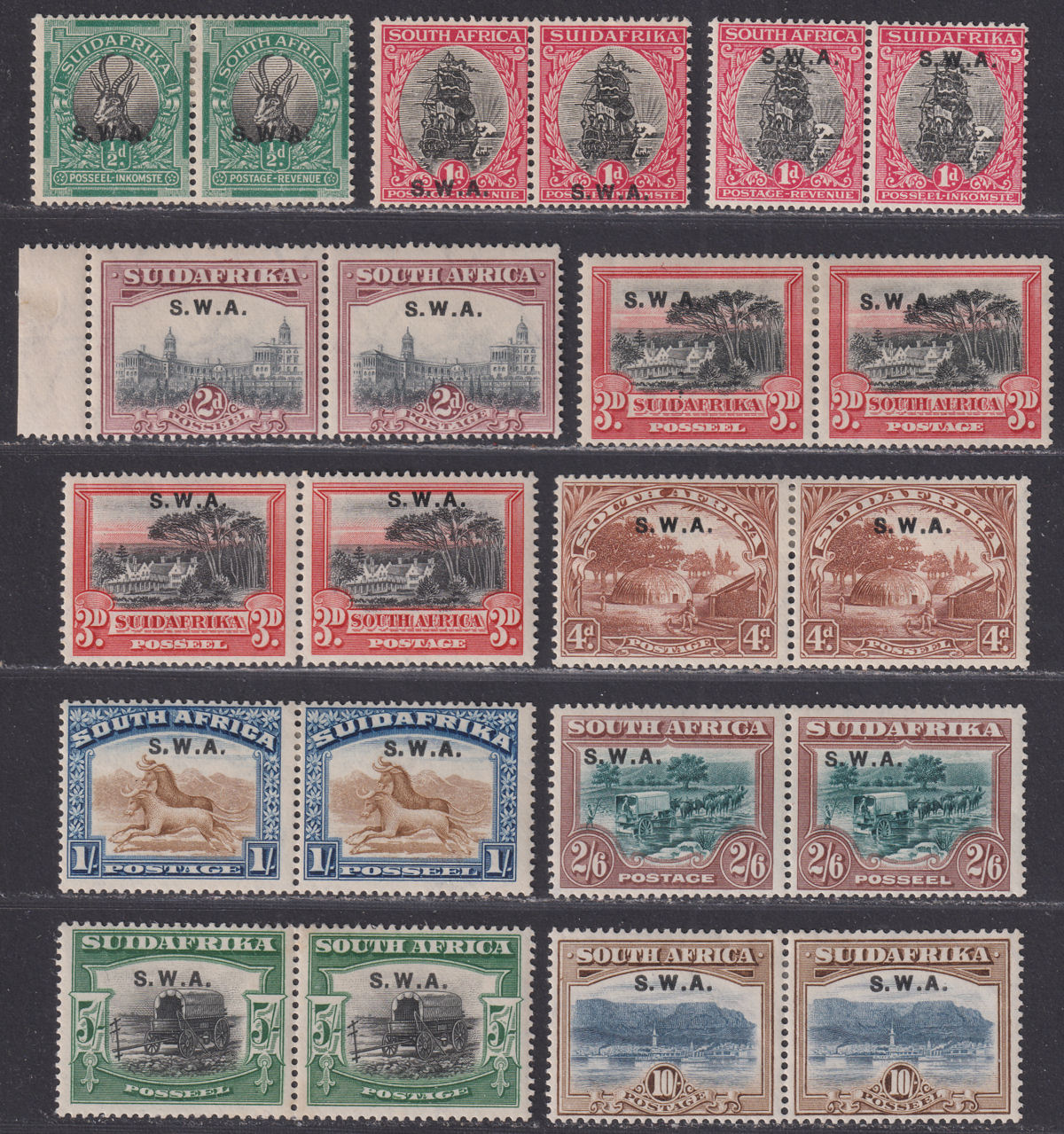 South West Africa 1927 KGV Opt Part Set to 10sh Mint toned gum cat £275