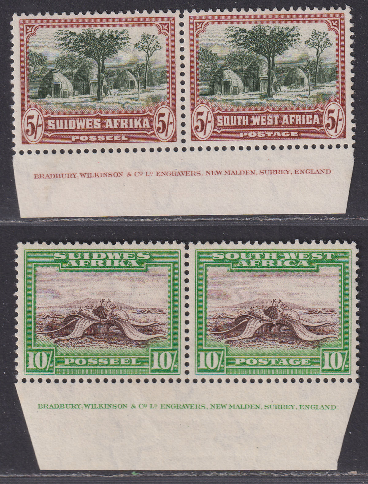 South West Africa 1931 KGV 5sh, 10sh Imprint Pairs Unused SG83-84