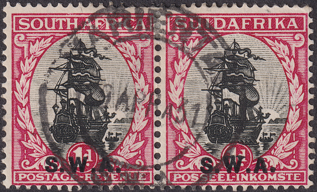 South West Africa 1930-31 KGV Roto 1d Overprint Pair Used SG69 cat £30
