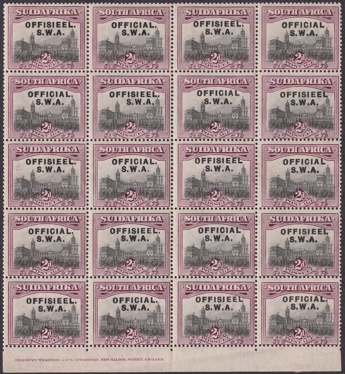 South West Africa 1929 KGV Official Opt 2d Block w Varieties Mint SG O11a-O11c