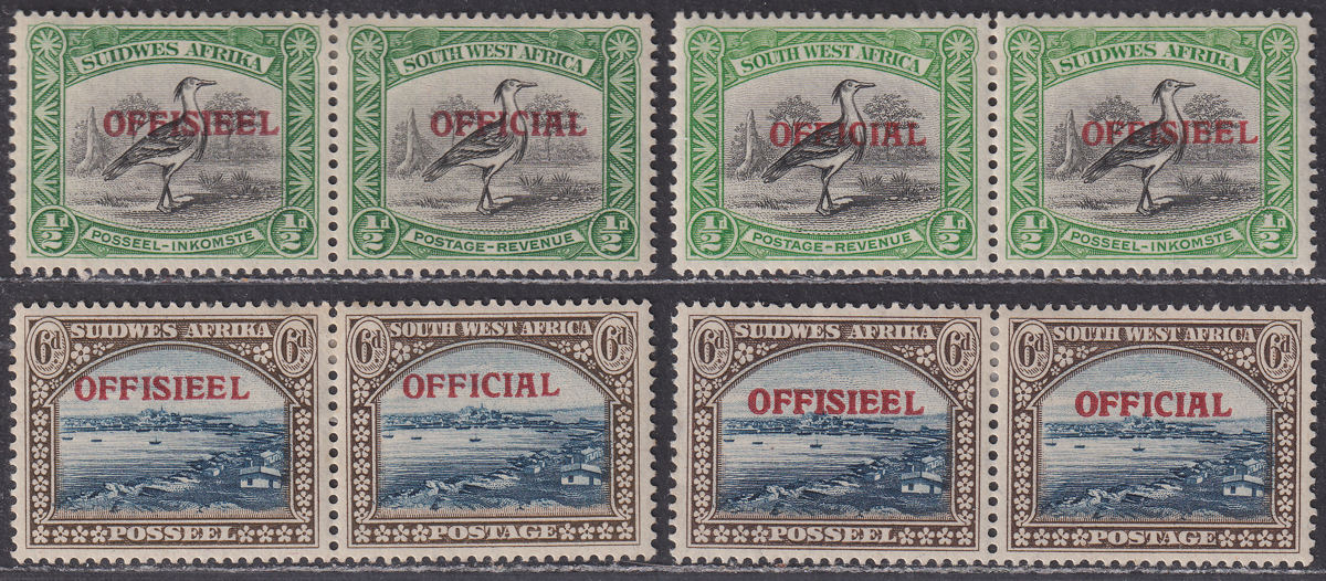 South West Africa 1945-50 KGVI Official Overprint ½d 6d Pairs Mint SG O18 SG O22