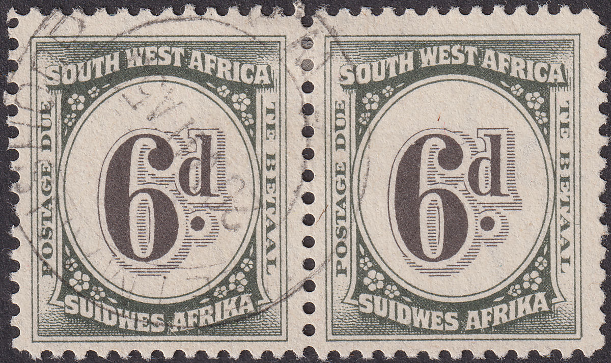 South West Africa 1931 KGV Postage Due 6d Black + Slate Pair Used SG D51 cat £64