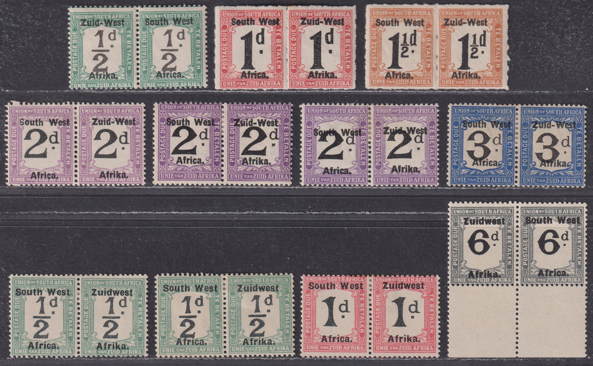 South West Africa 1923 KGV Postage Due Overprint Pairs Selection to 6d Mint