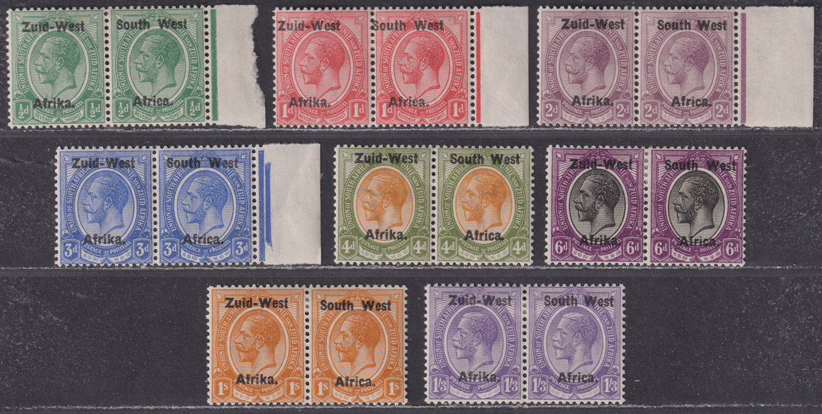 South West Africa 1923 KGV Overprint Pairs Set to 1sh3d Mint SG1-8