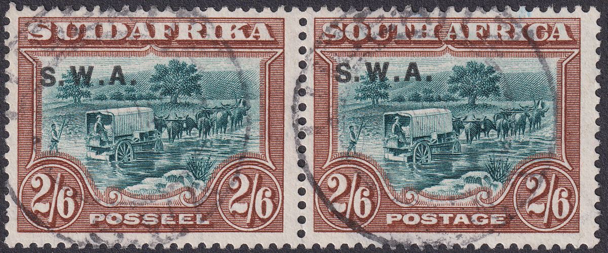 South West Africa 1927 KGV Overprint 2sh6d Green + Brown Pair Used SG65 cat £85