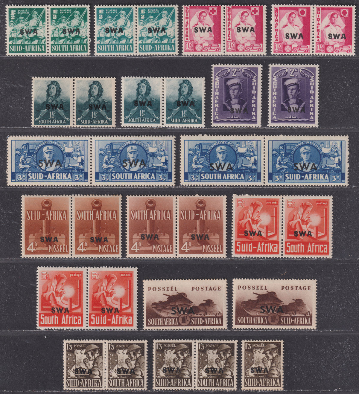 South West Africa 1941-43 KGVI War Effort Overprint Set Mint SG114-122 cat £55
