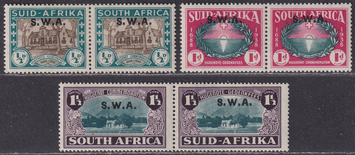 South West Africa 1939 KGVI Anniv Huguenots Overprint Set Mint SG111-13 cat £65