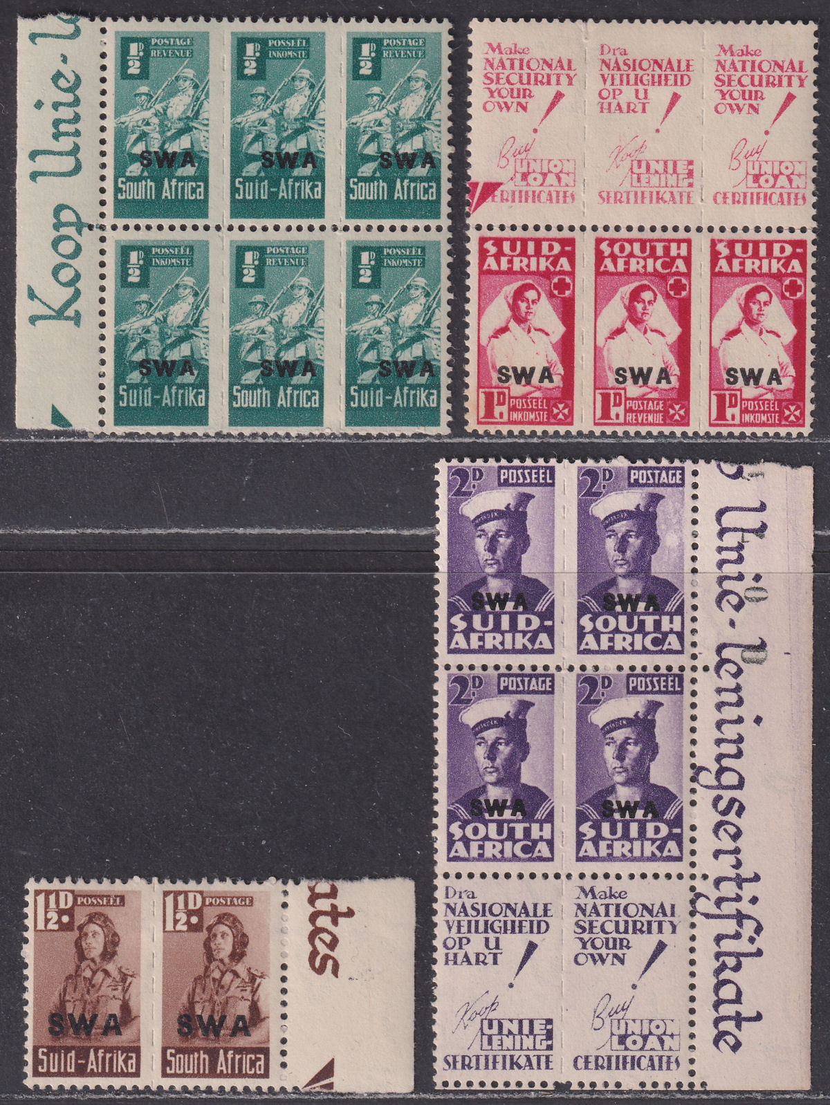 South West Africa 1943 KGVI War Effort Reduced Size Opt Margin Set to 2d Mint