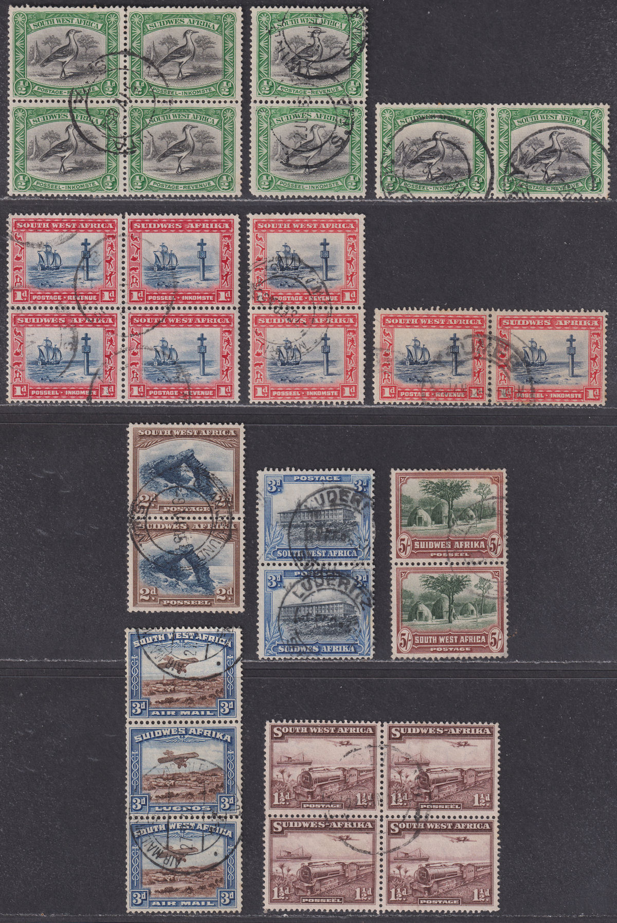 South West Africa 1931 KGV Pairs Part Set to 5sh Used + Mail Train 