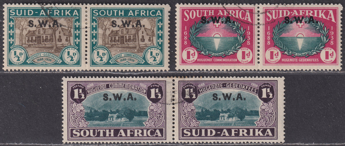 South West Africa 1939 KGVI Anniv Huguenots Overprint Set Used SG111-13 cat £65