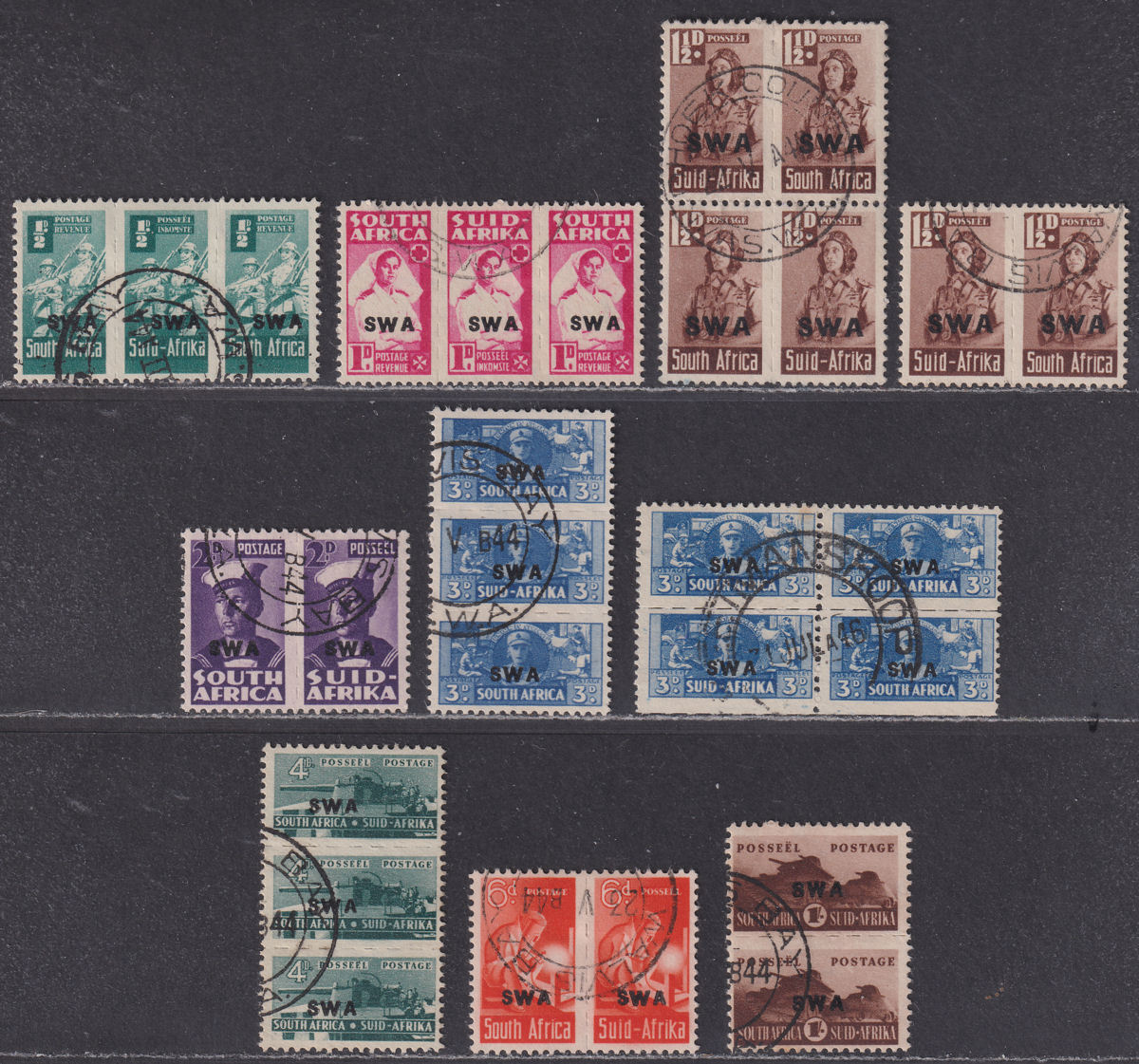 South West Africa 1943 KGVI War Effort Reduced Size Opt Set Used SG123-130