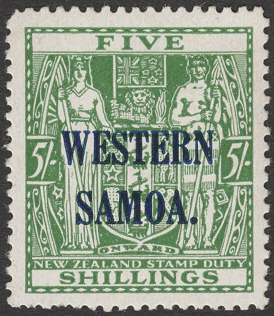 Samoa 1945 KGVI Postal Fiscal 5sh Green Mint SG208