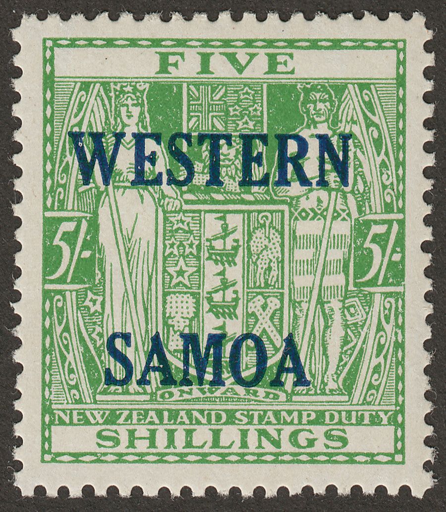 Samoa 1955 QEII Postal Fiscal 5sh Green Mint SG232