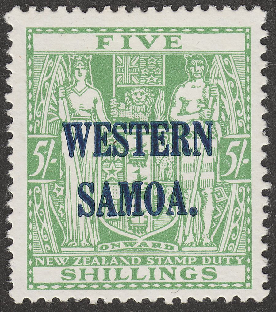 Samoa 1935 KGV Postal Fiscal 5sh Green on Cowan Paper Mint SG190