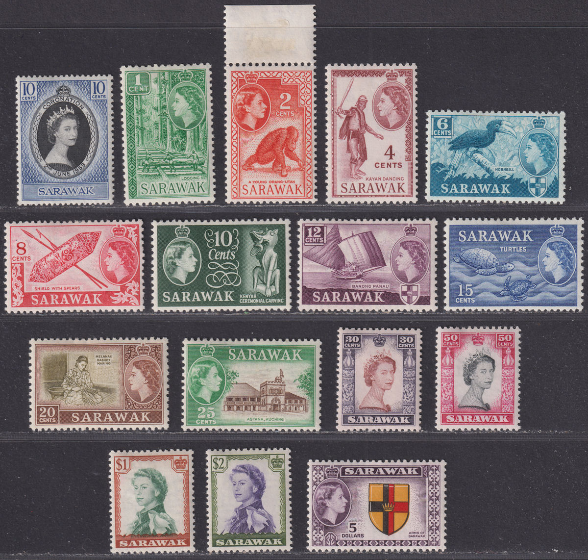 Sarawak 1955 Queen Elizabeth II Set Mint SG188-202 cat £110
