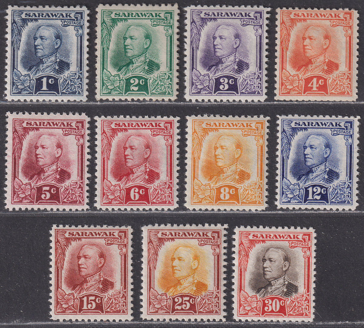 Sarawak 1932 KGV Sir Charles Vyner Brooke Part Set to 30c Mint