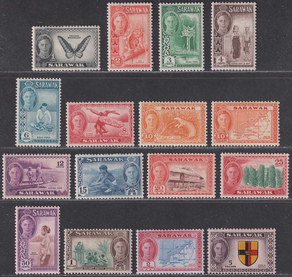 Sarawak 1950 King George VI Set Mint SG171-185 cat £140