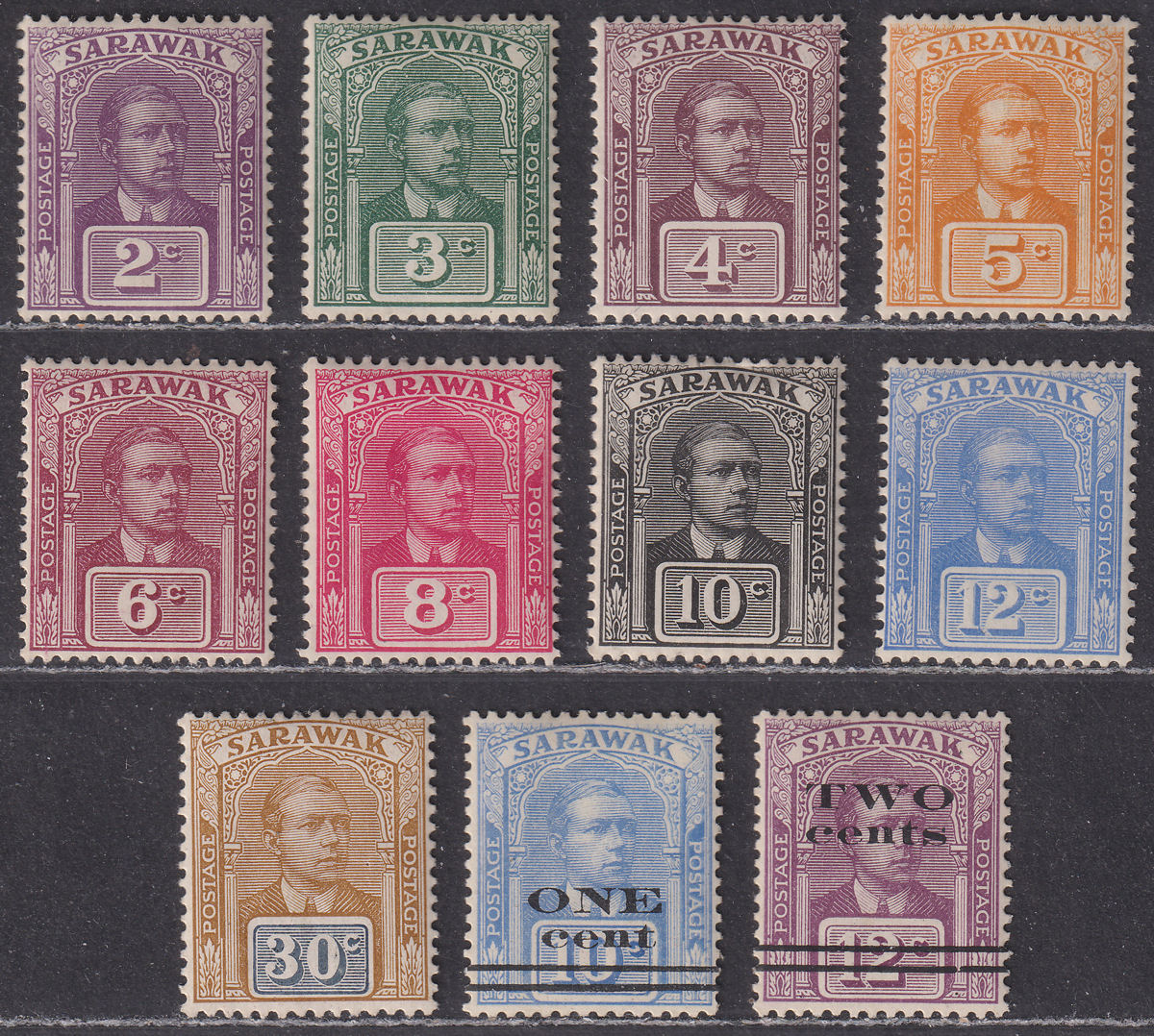 Sarawak 1922-23 KGV Sir Charles Vyner Brooke Set Mint SG63-71 cat £55 + Surch