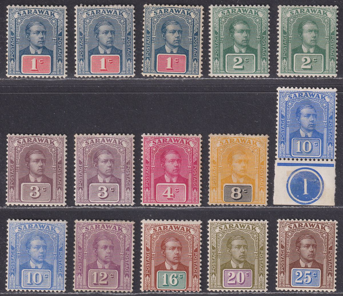 Sarawak 1918 KGV Sir Charles Vyner Brooke Set to 25c Mostly Mint SG50-59 cat £75