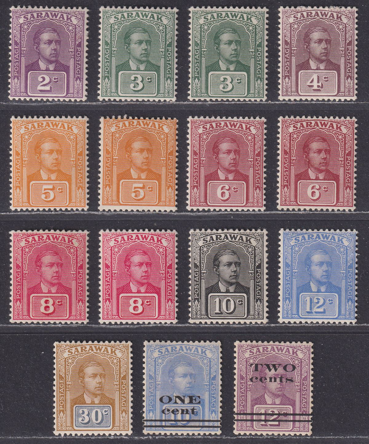 Sarawak 1922-23 KGV Sir Charles Vyner Brooke Set Mint SG63-71 cat £55 + Surch