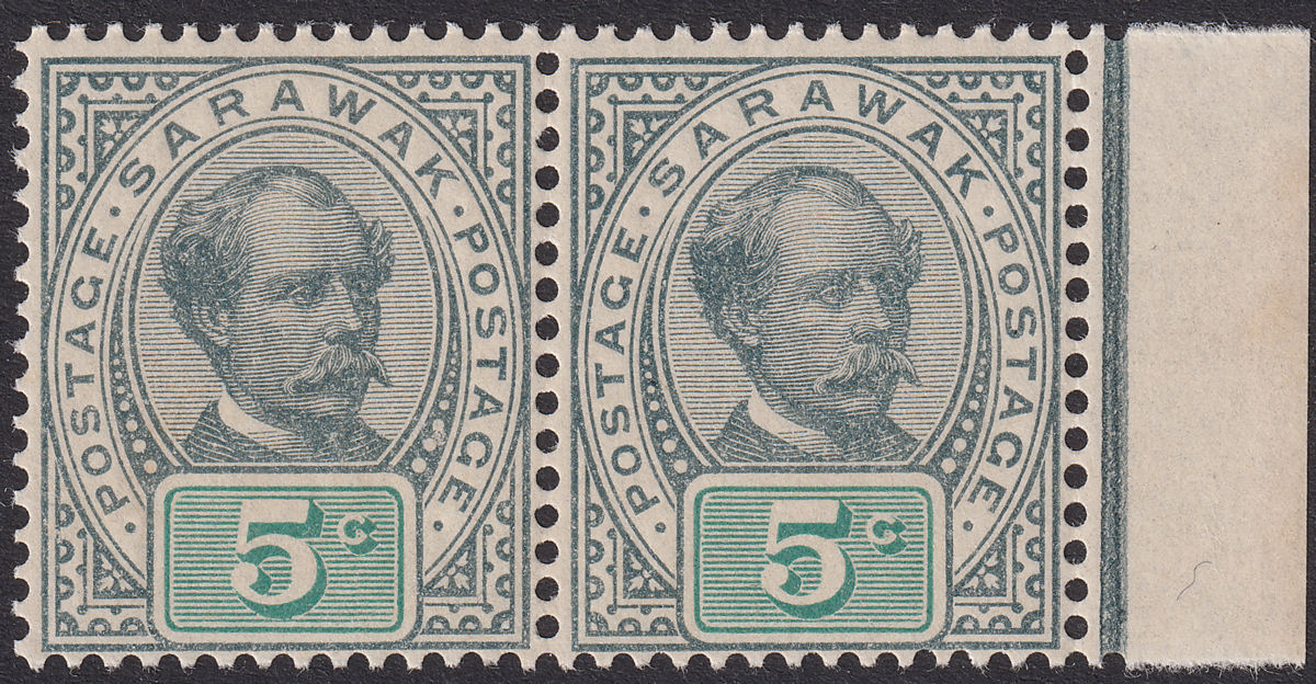 Sarawak 1899 QV Brooke Unissued 5c Olive-Grey + Green Pair Mint SG48 cat £70