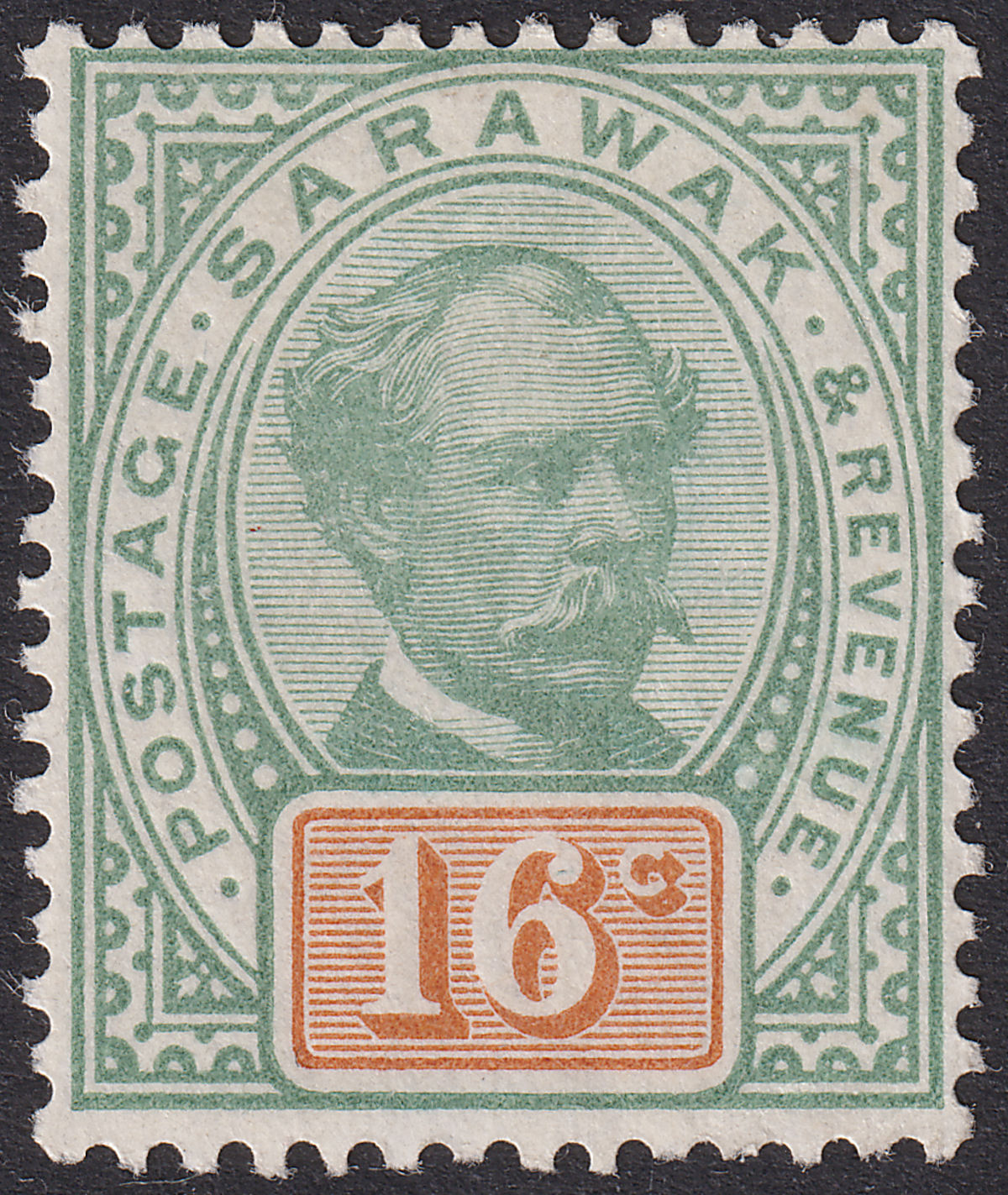 Sarawak 1897 QV Sir Charles Brooke 16c Green and Orange Mint SG17 cat £70