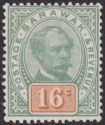 Click for more photos and details Sarawak 1897 QV Sir Charles Brooke 16c Green and Orange Mint SG17 cat £70
