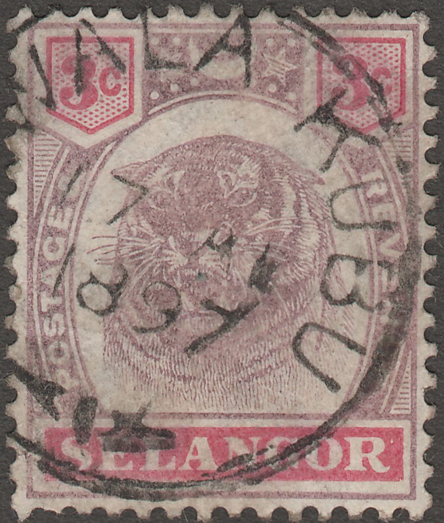 Selangor 1897 Tiger 3c with KWALA KUBU Postmark