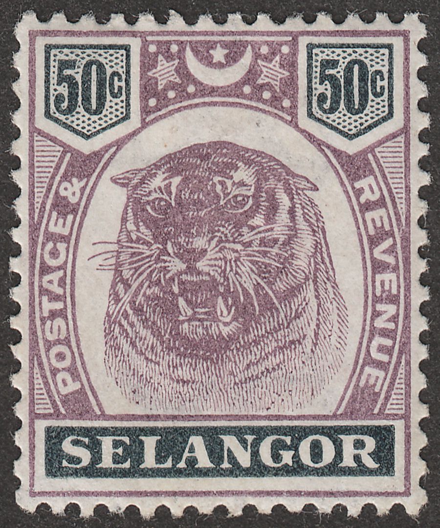 Malaya Selangor 1896 QV Tiger 50c Dull Purple and Black Mint SG59