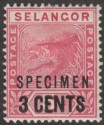 Malaya Selangor 1894 QV Leaping Tiger 3c on 5c Rose Specimen Overprint SG53s
