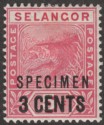Click for more photos and details Malaya Selangor 1894 QV Leaping Tiger 3c on 5c Rose Specimen Overprint SG53s