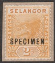 Malaya Selangor 1895 QV Leaping Tiger 2c Orange Specimen SG51s
