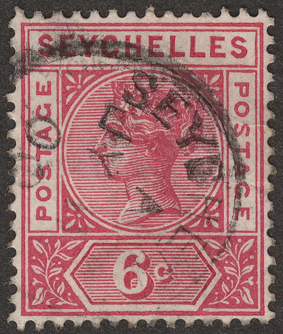 Seychelles 1900 QV 6c Carmine with Variety Repaired S Used SG29a