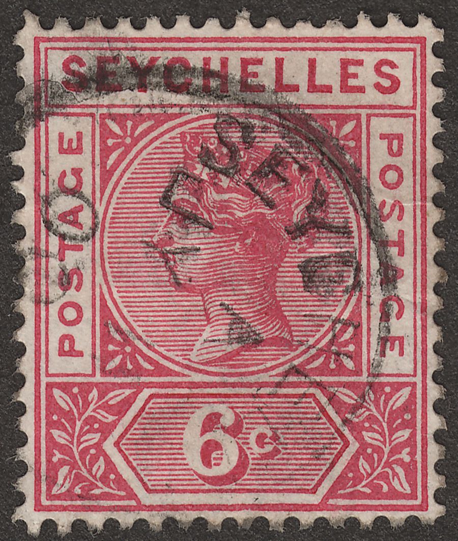 Seychelles 1900 QV 6c Carmine with Variety Repaired S Used SG29a