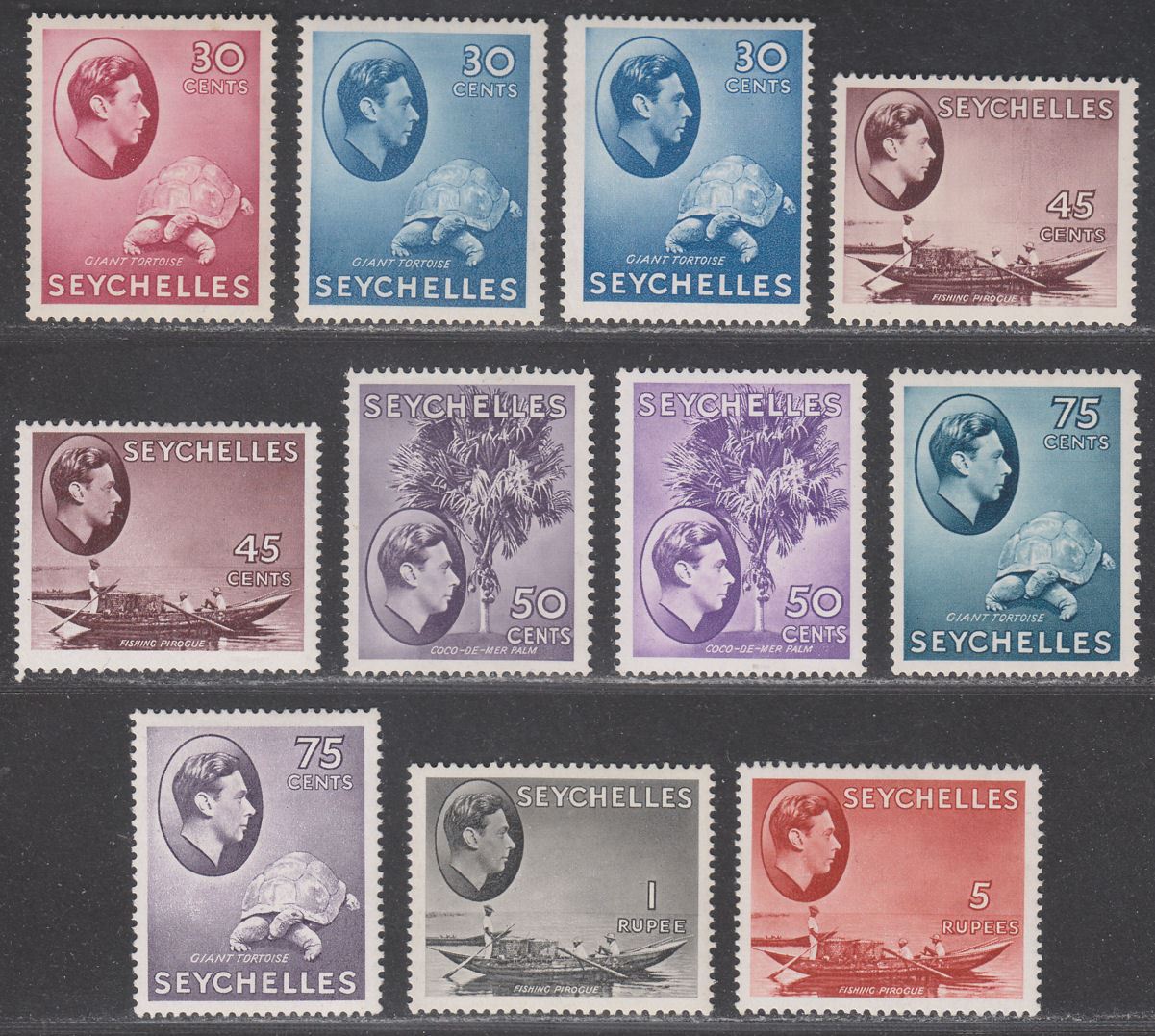 Seychelles 1938 King George VI Part Set 30c to 5r Mint