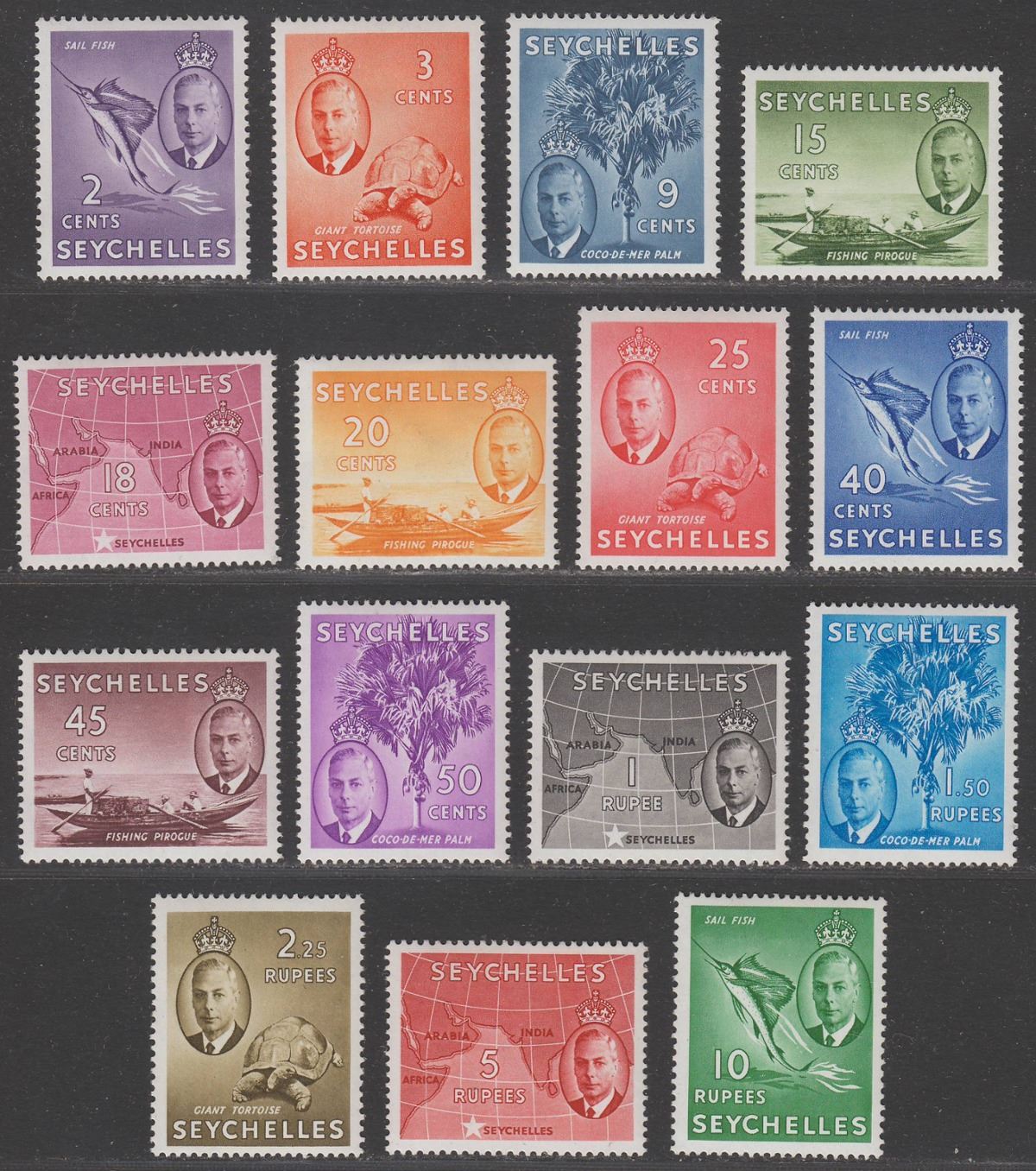 Seychelles 1952 King George VI Set Mint SG158-172 cat £90