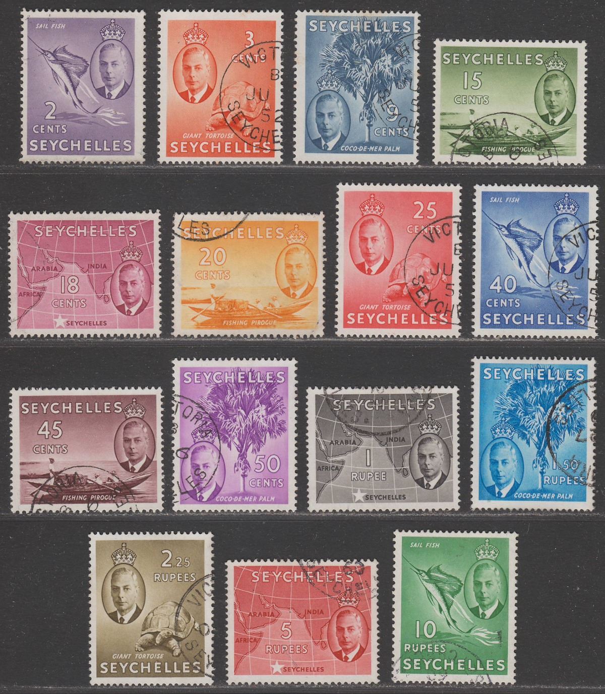 Seychelles 1952 King George VI Set Used SG158-172 cat £110