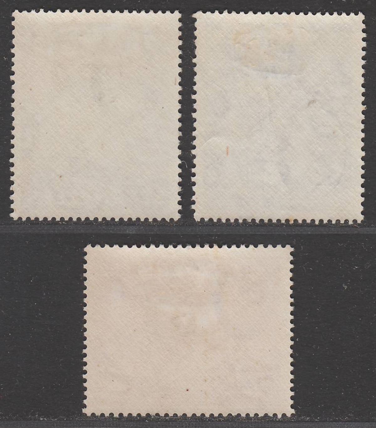 Seychelles 1938 KGVI 1r.50 Ultram, 2r.25 Olive, 5r Red Mint SG147a-149a cat £76