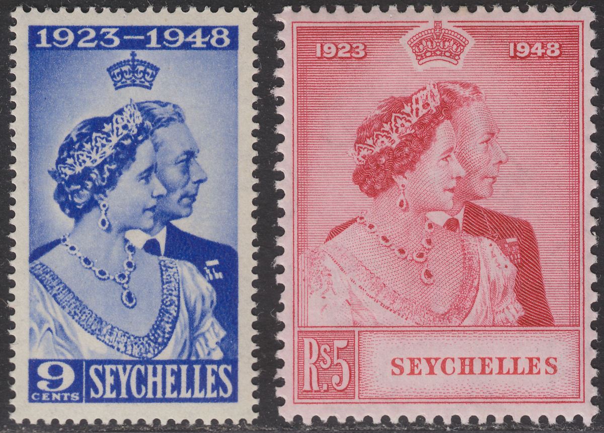 Seychelles 1948 KGVI Royal Silver Wedding 9c, 5r Mint SG152-153 cat £20 RSW