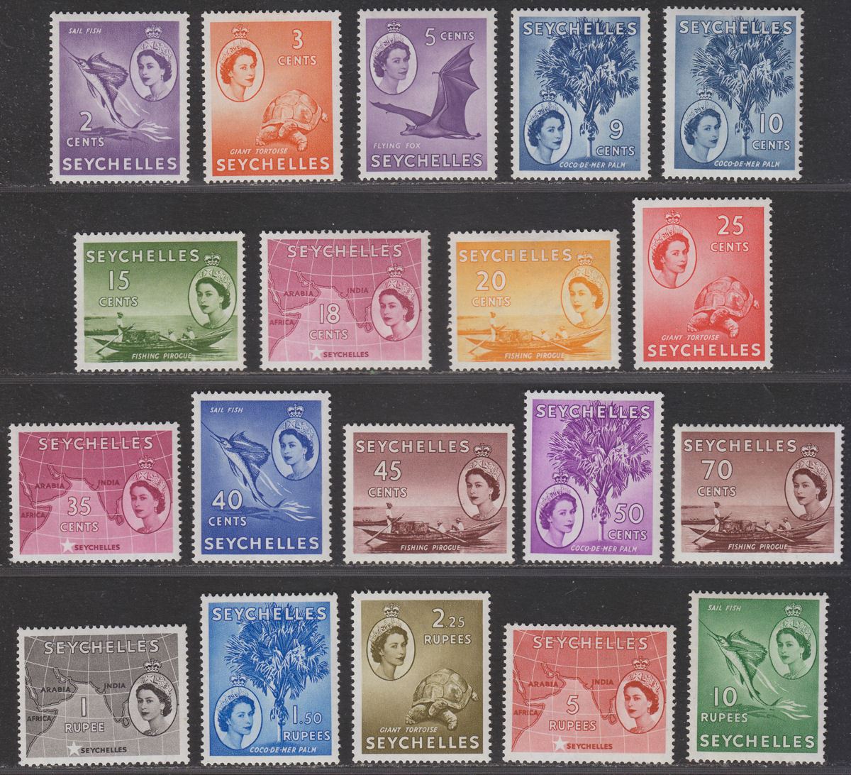 Seychelles 1954 Queen Elizabeth II Set Mint SG174-188 cat £100