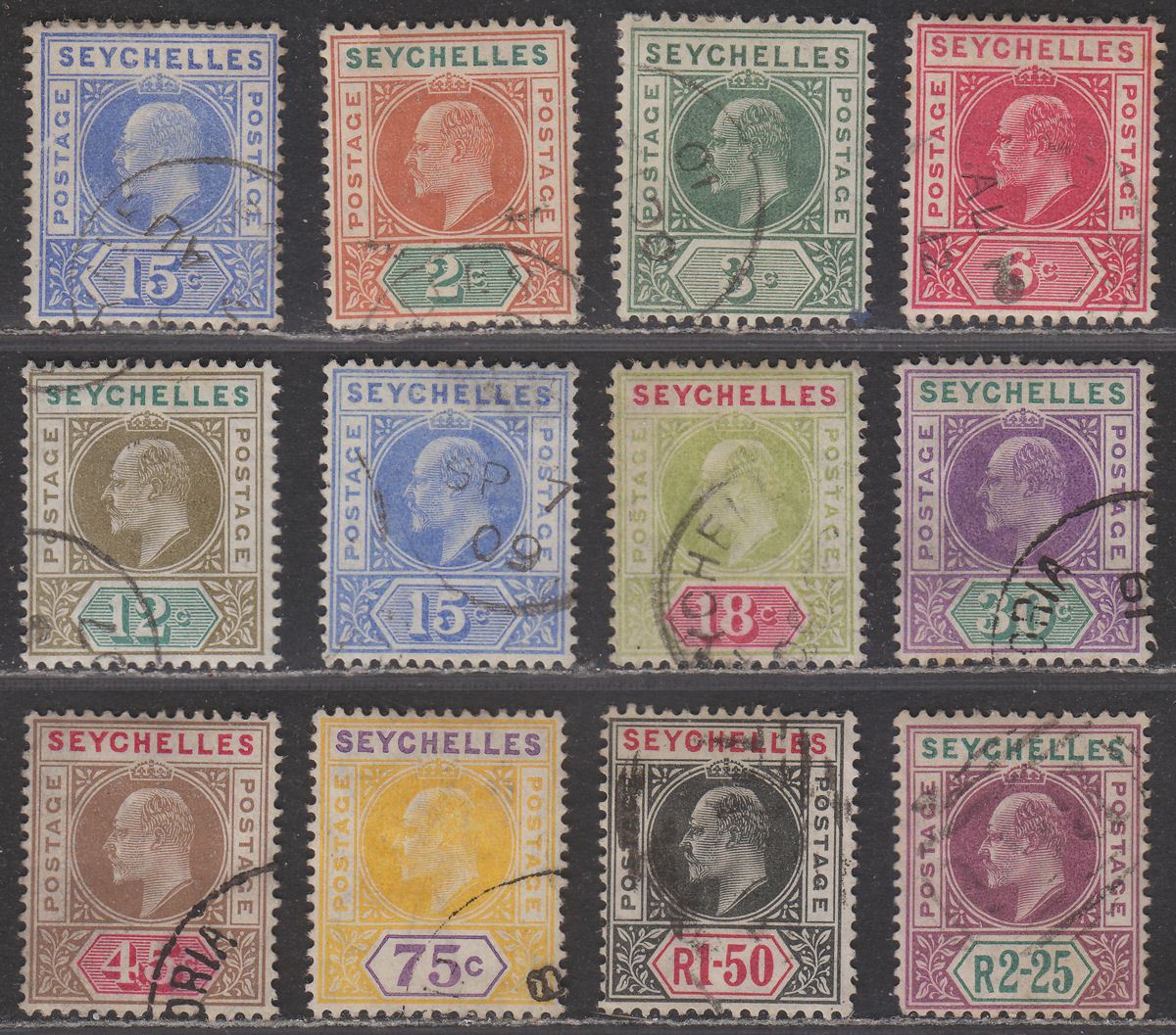 Seychelles 1906 King Edward VII Set Used SG60-70 cat £225 with tone spots